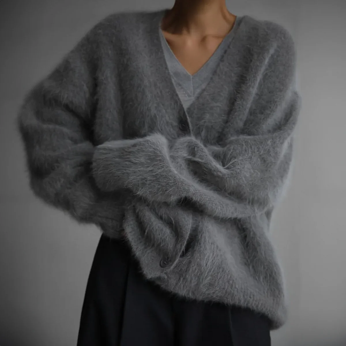 Luxurious Mink-Knit V-Neck Cardigan for Women - Image 9