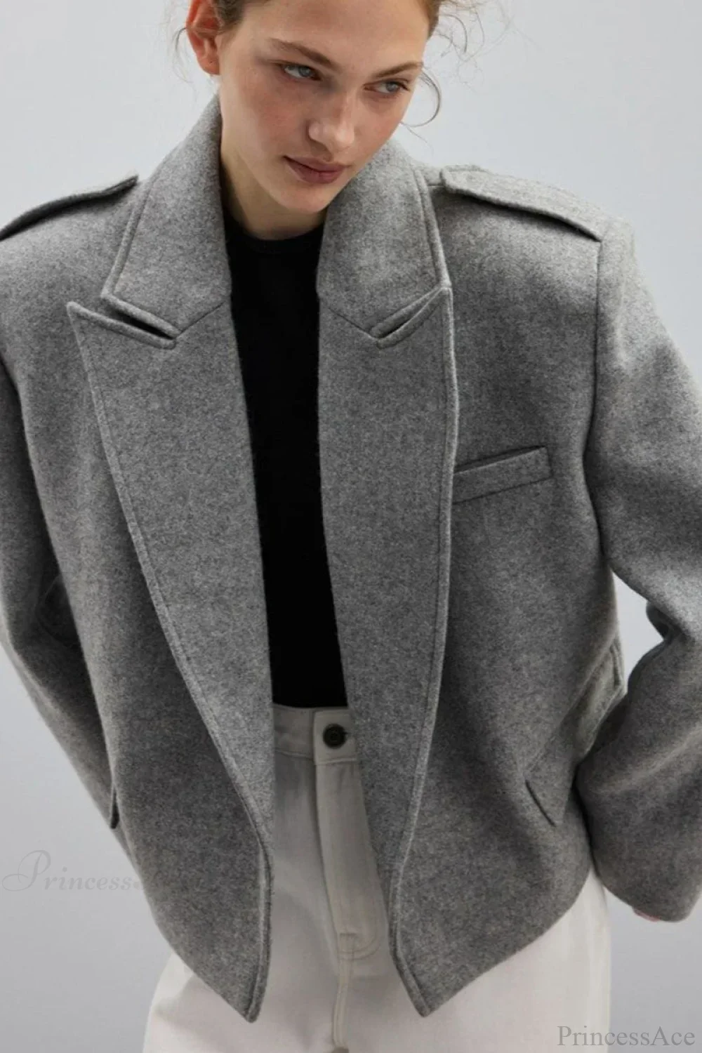 Wool-blend coat with epaulets and slit collar - Image 2