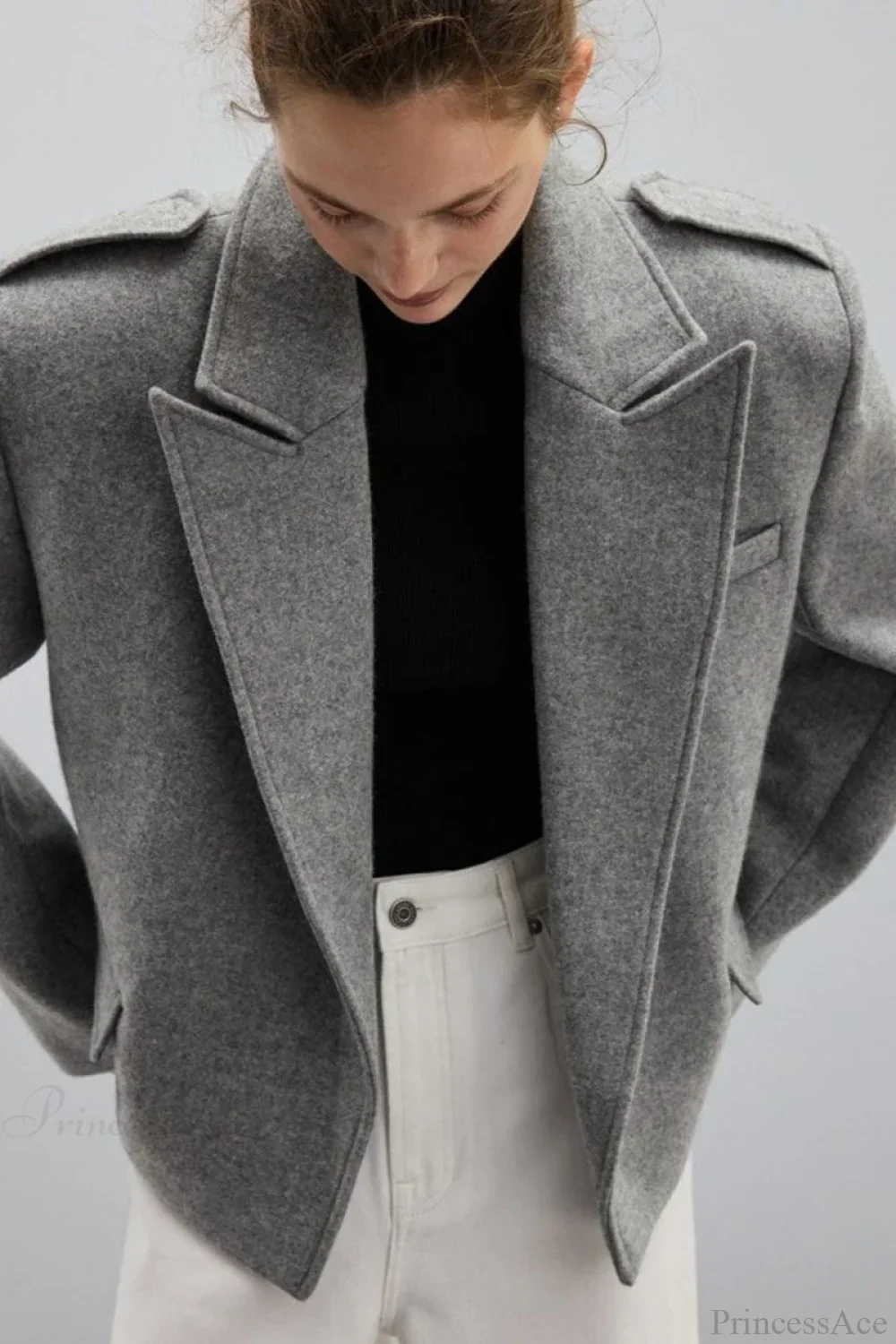 Wool-blend coat with epaulets and slit collar - Image 3