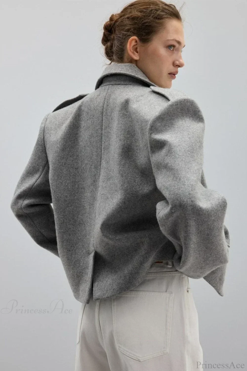 Wool-blend coat with epaulets and slit collar - Image 4